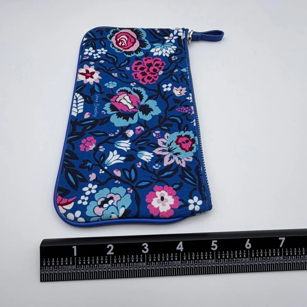 Vera Bradley‎ Blue Floral Canvas Zipper Pouch Cosmetic Makeup Bag Travel Case